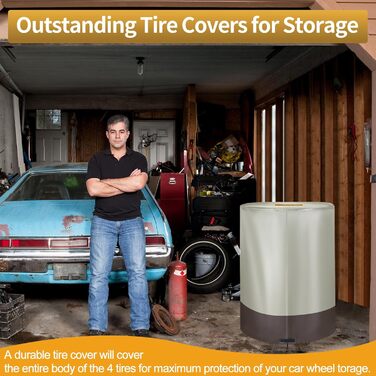 Міцна сумка для коліс автомобіля 420D, універсальна, для 4 коліс, з блискавкою та водовідштовхувальним покриттям, розмір 84x120 см (бежева та коричнева)