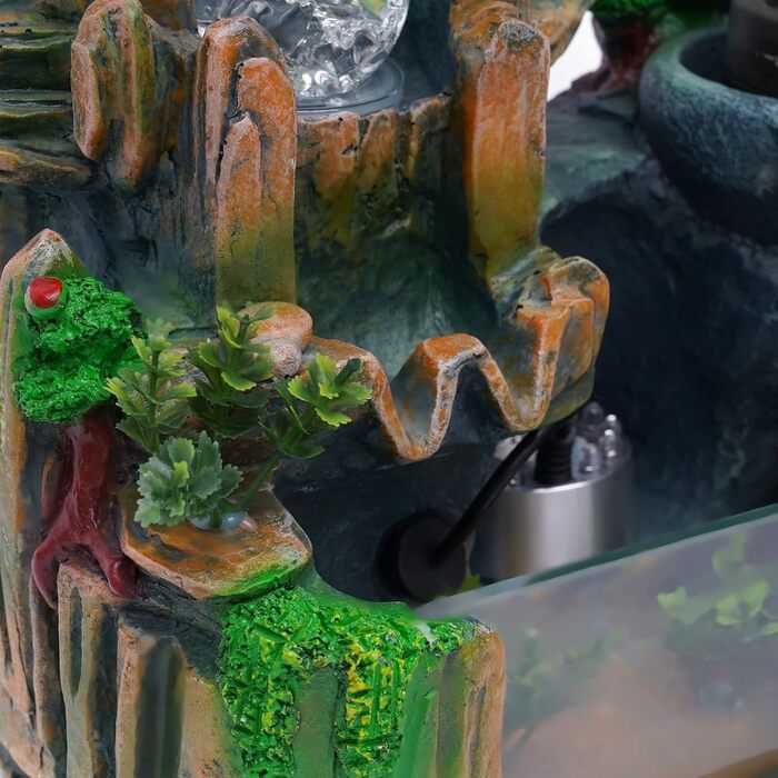 Фонтан HarBin-Star для дому та саду з LED-підсвіткою, водоспад, туман, кришталева куля, зелена рослина, десктопний фонтан, 34 x 24 x 34 см