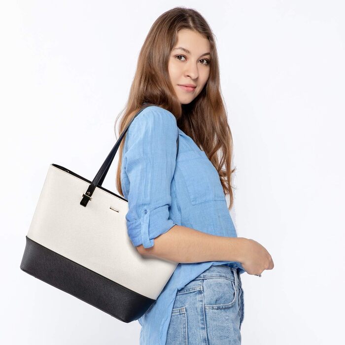 LOVEVOOK Сумка-шоппер для жінок, велика сумка на плече, шкіряна сумка, набір 3 шт. (чорний/бежевий)