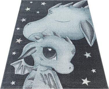 Домашній дитячий килим з коротким ворсом, дизайн у вигляді дракона для мами і дитини, дитяча ігрова кімната, м'яка прямокутна кругла доріжка 8 мм Висота ворсу колір розмір (200x290 см, синій)