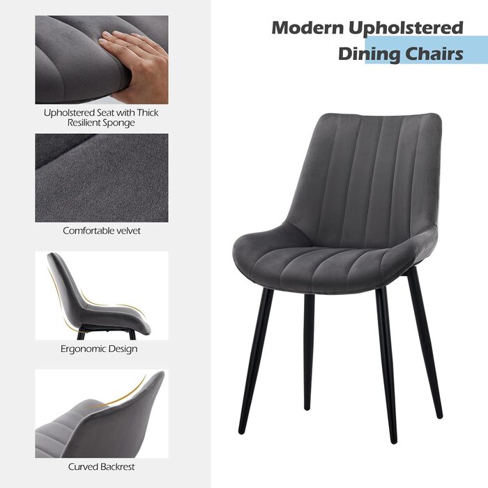 Тюкаїлай Комплект з 2-х обідніх стільців, штучна шкіра, ергономічний, з металевим каркасом, до 150 кг, для кухні та вітальні, коричневий (сірий, комплект з 4-х, велюр)