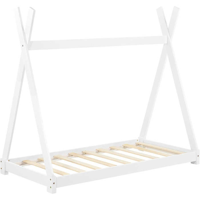 Ліжко дитяче Onejda від en.casa, Tipi-дизайн, 80x160 см, з натурального дерева, біле