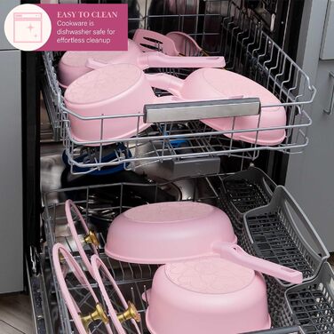 Набір посуду Paris Hilton Ceramic Pink, 10 предметів, антипригарне покриття, нержавіюча сталь, без PFAS, PFOA, PFOS, PTFE, для посудомийної машини
