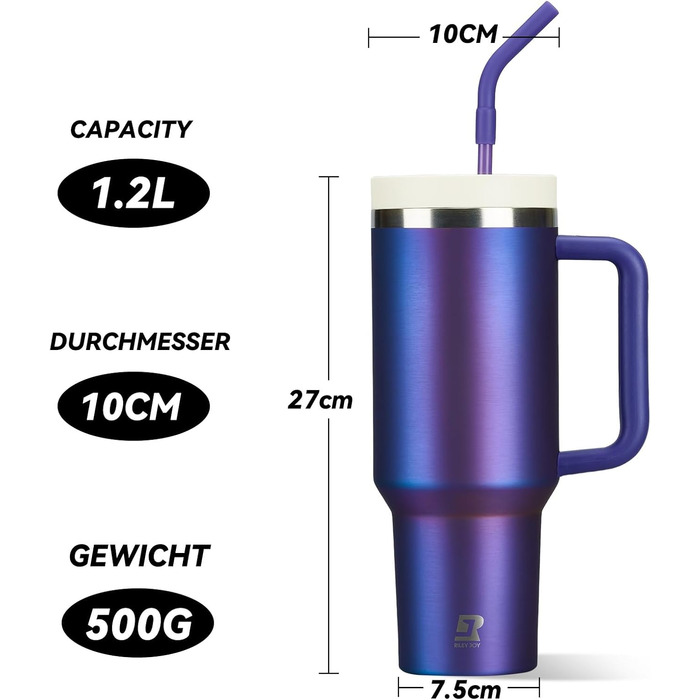 Термокружка-пляшка 1200 мл з трубочкою та антиковзним покриттям, без BPA, з подвійними стінками, для авто, офісу, відпочинку (Пастельно-рожевий, Біло-рожевий, Пурпурно-червоний)