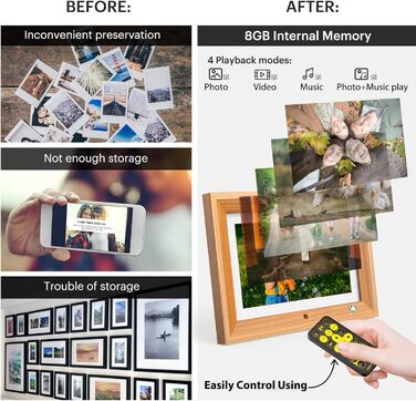 Цифровий фоторамка Kodak 10 дюймів з акумулятором, Wi-Fi, 32 ГБ, сенсорний HD IPS екран, фото/відео/музика, відтворення через додаток, Burlywood