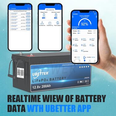 Акумулятор UBETTER Mini 12V 100Ah LiFePO4, 100A BMS, 1280 Втгод, 4000 циклів, термін служби 10 років, Bluetooth