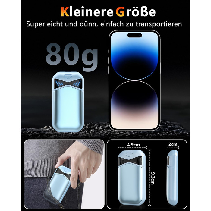 Електричні грілки для рук DDKJ, 2 шт., 7000mAh, з магнітом, 3 режими нагріву до 55°C, для дітей, чоловіків, жінок (блакитні)