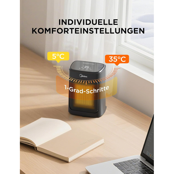 Електричний обігрівач Midea Nty15-19Cae: керамічний, портативний, 1500 Вт, з термостатом, білий та чорний