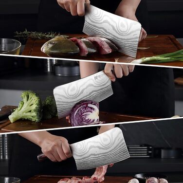 PAUDIN Ніж Сантоку з Дамаської сталі 13 см, професійний кухонний ніж для кухні, надзвичайно гострий, з високоякісної нержавіючої сталі та ергономічною ручкою G10 (ніж-сікач 18 см)