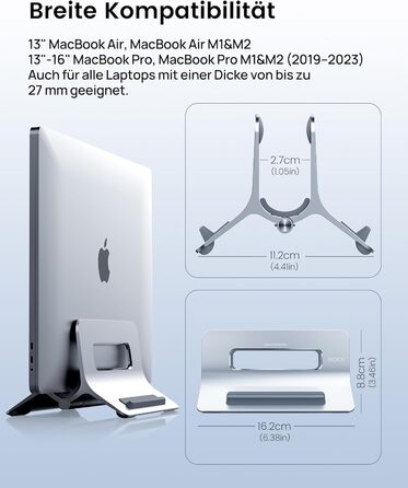Підставка для ноутбука SODI вертикальна, автоматична, з алюмінію, для MacBook Pro/Air, ноутбуків, планшетів, телефонів (срібна)