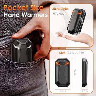 Електричні грілки для рук YAZDEKY 2 шт. - подарунок для чоловіків, 6000mAh, акумуляторні, чорні