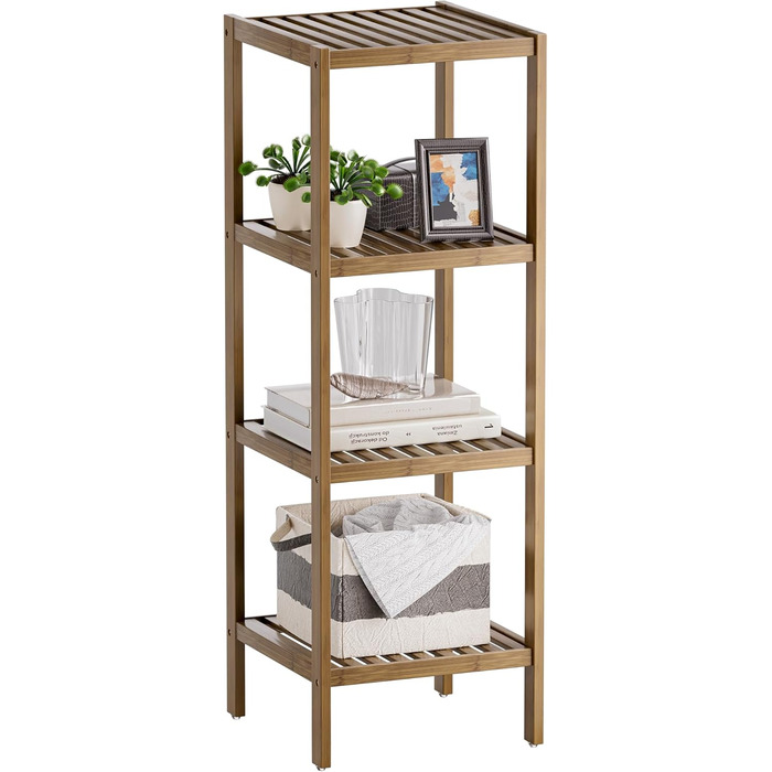 SMIBUY Поличка для ванної кімнати, 5 ярусів, бамбукова поличка, органайзер, багатофункціональна поличка для вітальні, спальні, кухні. 5 полиць (4 полиці, горіх)
