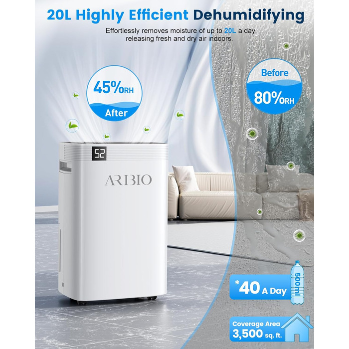 Електричний осушувач повітря Tag Hochleistungs, 20 л/день, з функцією сушки білизни, таймером та авторозморожуванням, для квартир, ванних кімнат та підвалів