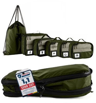 Набір компресійних органайзерів для одягу в сумку та валізу, 6 предметів, оливковий