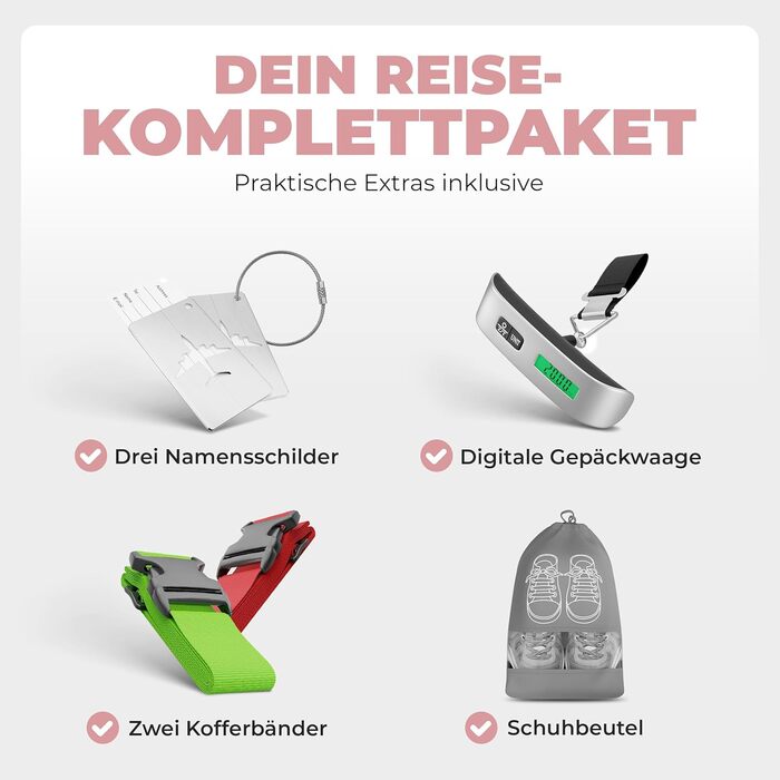 Набір валіз Onbest 3шт XXL (20', 24', 28') з ABS пластику, рожеве золото + ваги