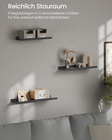 Набір металевих настінних полиць SONGMICS (3 шт), підвісні полиці в індустріальному стилі для вітальні, кухні та ванної кімнати, чорні, LFS12BK