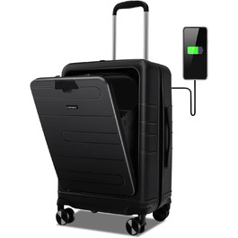 Ручна поклажа COSTWAY 20 з відкидною стільницею, дорожня валіза 38 л з передньою кишенею, відділення для ноутбука, USB-порт і обертові колеса, жорсткий чохол для ПК із замком TSA для ділових поїздок (чорний)