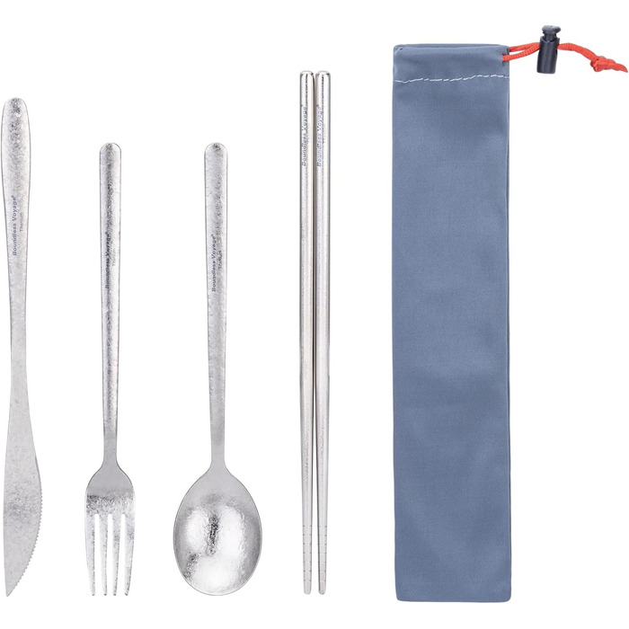 Набір столових приладів iBasingo Camping Titan: ложка, виделка, ніж, палочки для їжі. Металевий посуд для кемпінгу та подорожей. Ti1056T/Ti1056t