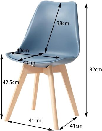 Обідні стільці скандинавського стилю, ретро-дизайн, м'які, для кухні/офісу, з масивних букових ніжок (набір 6 шт., темно-синій)