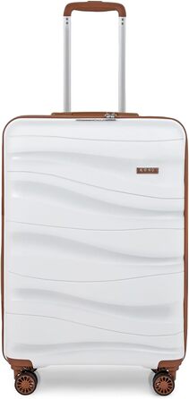 Валіза-тележка KONO, середнього розміру, легка, з жорстким корпусом та TSA замком, 4 колеса (кремовий, L)