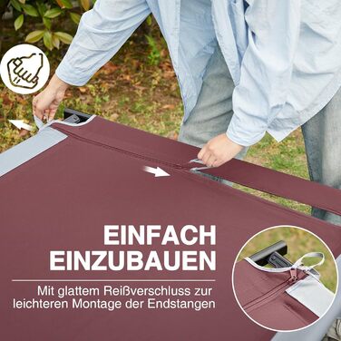 Розкладне кемпінгове ліжко EVER ADVANCED XXL (214x106 см), посилене, витримує до 300 кг, для відпочинку на природі, вдома та в саду (Червоне)