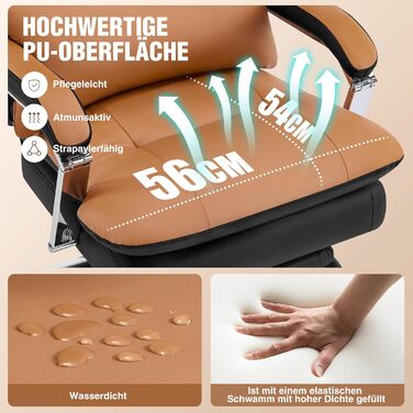 Ергономічне крісло для офісу, шкіра PU, крісло для начальника, 200 кг, з підніжкою та підтримкою попереку, для дому та офісу, регульоване, висока спинка, чорне, 1 шт.