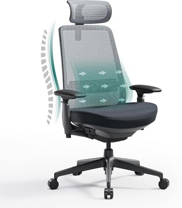 Ергономічне крісло Colamy для офісу, чорне: регульована глибина сидіння, 4D підлокітники, підтримка попереку (до 136 кг)