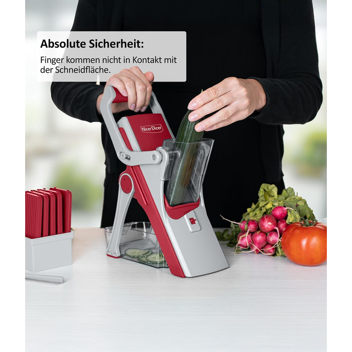 Nicer Dicer Mandoline 12-ти частинний набір для нарізки овочів: слайсер, шматовиця, для гурки, кухонний слайсер, слайсер для джиран, для нарізки соломкою, преміум-якість, турквіз/зелений (червоно-сірий)