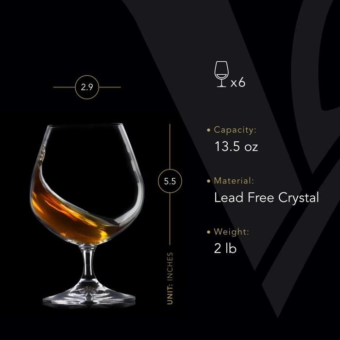 Набір келихів для коньяку, бренді та віскі Veenu Crystal Aurillac (6 шт.) | 400 мл, без свинцю