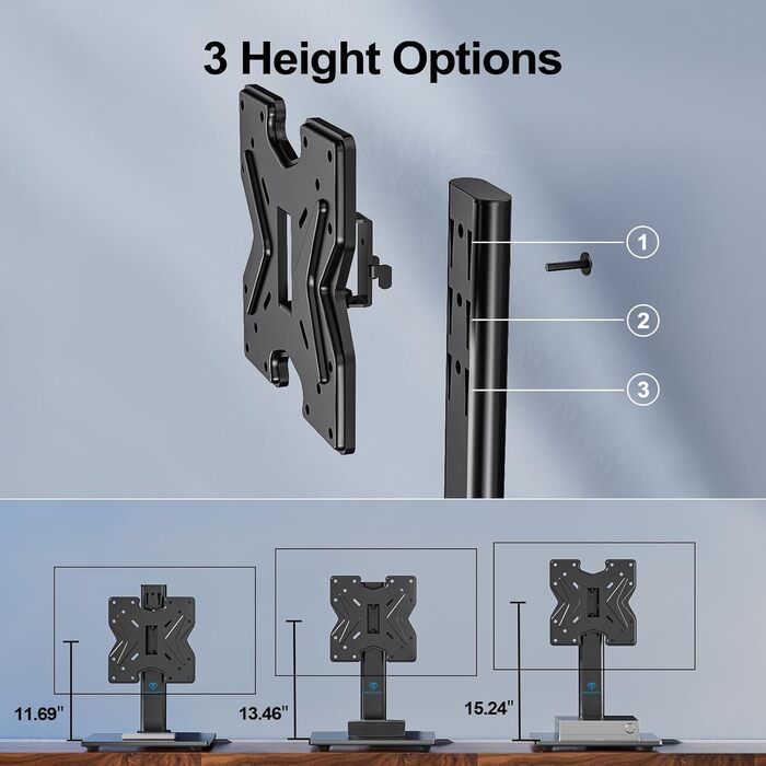 Настінний кріплення для телевізора PERLESMITH - поворотний, для 19-43 дюймів LCD/LED/PC моніторів, регульована висота, скло, VESA 200x200 мм