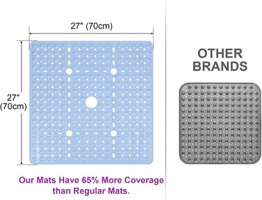 Протиковзкий килимок для душу Kingrading XL 70x70 см, 240 присосок, можна прати в пральній машині, Aqua Blue