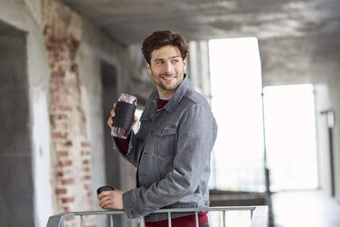 Чайний горнятко Emsa N20805 Teebecher з подвійними стінками, 0.4 л, знімний фільтр, BPA-Free, герметичне, для миття в посудомийній машині, 360° відкривання (Чорний)