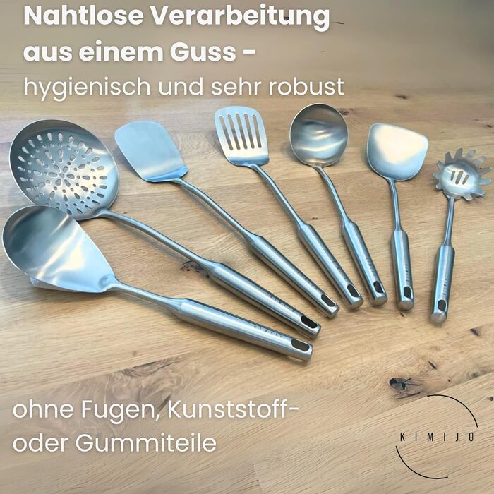 Набір кухонних помічників 7 шт. з нержавіючої сталі - високоякісні кухонні аксесуари для вока та кухні (ложка для подачі, шумовка, лопатка, лопатка для риби, половник, ложка для спагеті, лопатка для вока)