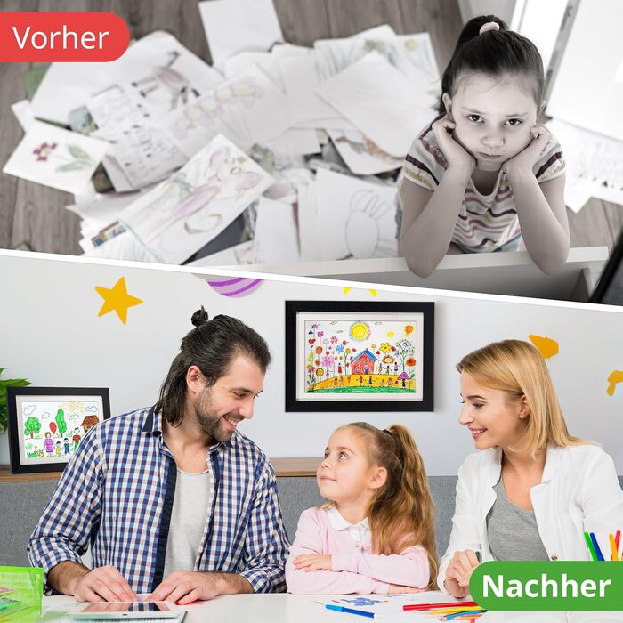 Рамка для дитячих малюнків KIYARI A4, 2 шт., білий, розкладний, з фронтальним доступом, для 150 малюнків, міцне дерево, безпечне скло, для творчості, дитячої кімнати та школи