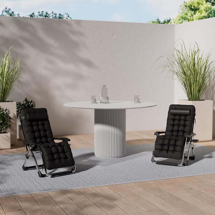 Розкішна лежанка для відпочинку: велика, складана, для саду, патіо, пляжу, басейну, з подушкою, витримує до 200 кг (чорна)