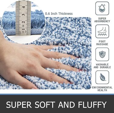 М'який килимок для ванної кімнати Pauwer, комплект з 3 шт., мікрофібра, вбираючий, антиковзаючий, синій (45x65 + 45x120 + 50x60 см)