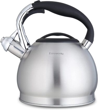 Чайник Easyworkz індукційний чайник зі свистком з нержавіючої сталі, чайник для всіх конфорок, чайник з флейтою з термостійкою і нековзною ручкою, чайник для чаю кави (2,3 л)