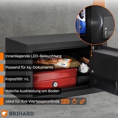 Сейф домашній з кодовим замком та LED-дисплеєм 20x31x20 см, 11 л. Сталевий міні-сейф для дому або офісу. Захисна скринька для цінностей, грошей та іншого.