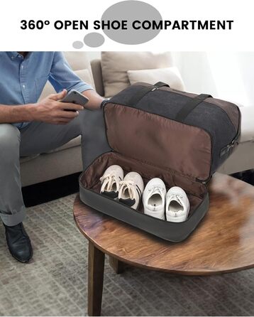 Спортивна сумка LOVEVOOK для жінок, дорожня сумка-валіза, дорожня сумка-мішок, валіза ручної поклажі, сумка для подорожей, сумка для пологів, сумка для одягу, сумка з відділенням для взуття, з косметичкою, бежево-коричнево-чорна (canvas), 50x38x25 см