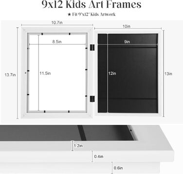 Літімкат 2 шт. Художня рамка для дітей A4Дерев'яна фоторамка, що відкривається, місце для понад 150 дитячих малюнків, ідеально підходить для зберігання та демонстрації дитячих малюнків та ілюстрацій Білий