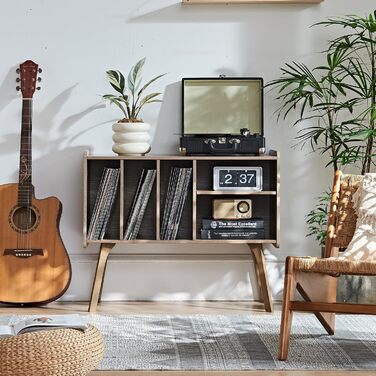 Сумка для вінілових платівок LELELINKY: стійка підставка для 220 платівок, з міцними дерев'яними ніжками, Mid-Century стиль, біле вінілове сховище (дуб)