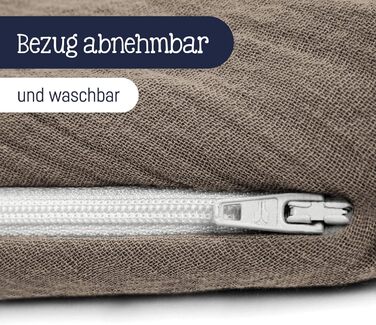 Подушка для годування Julius Zllner Муслін 190 см, 42 л EPS намистини, бавовна, Oeko-TEX 100, виробництво Німеччина (Nougat)