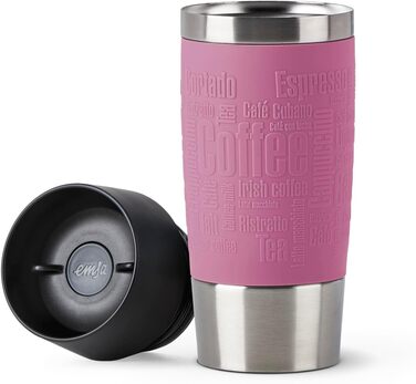 Термокружка Emsa Travel Mug Classic 360 ml, рожевий колір, з рукавом, 360° відкриття, Quick-Press закриття, ізоляція 4 години гаряче, 8 годин холодне