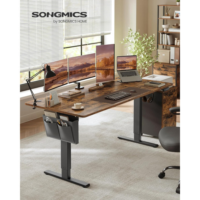 SONGMICS Електричний стіл SONGMICS LSD138K01, 180 x 80 см, регульована висота, пам'ять на 4 положення, для офісу, вінтажний коричневий