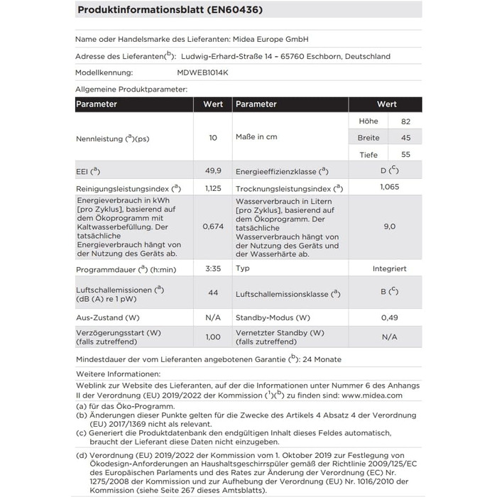 Посудомийна машина Midea SF 3.45N PRO: 9 комплектів, Inox, Wi-Fi, 5 програм, 47 dB
