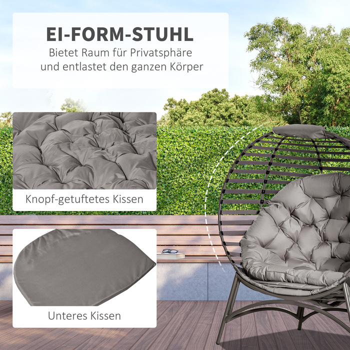 Крісло Outsunny Papasan Садове крісло 2 кошики Подушка Овальне крісло для відпочинку Складний балкон Тераса Пісок Коричневий Сталь 118x75x139см | Аосом