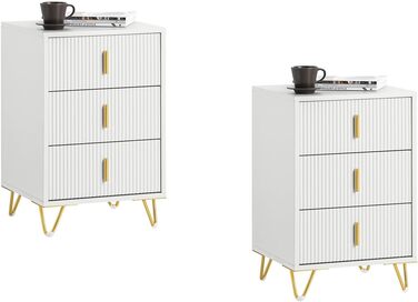 Комплект приліжкових тумб SoBuy FBT115-L-Wx2, 3 шухляди, білий, для ліжка-бокспрінг, нічний столик, 2 шт, 40x63x40 см