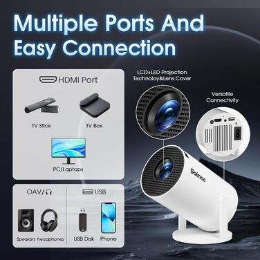 Портативний проєктор Mini Beamer 1080P FHD 2024: Android TV, WiFi 6, BT5.2, HDMI, USB, PS5, з пультом та кабелем