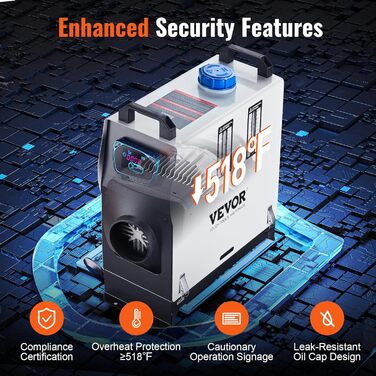 VEVOR 12V дизельний опалювач 8KW - авто опалення, повітряний опалювач для авто, RV, човнів, вантажівок, будинків на колесах, автобусів з червоним LCD-вимикачем та 1 виходом для повітря