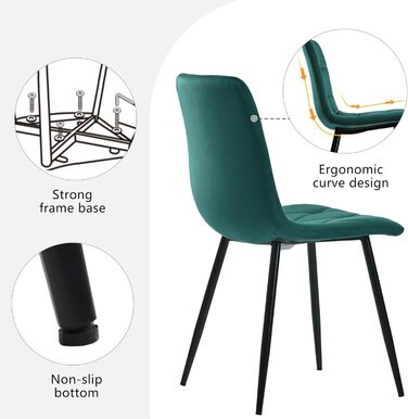 KUAKE Комплект обідньої групи: стіл 117x68 см та 4 стільці. Сучасний прямокутний обідній стіл та комплект стільців для кухні. Тканина темно-сірого льону, чорні ніжки столу (темно-зелений)